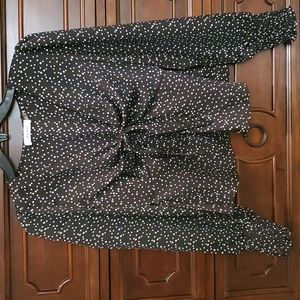 Silk Dot Satin Tie Front Top